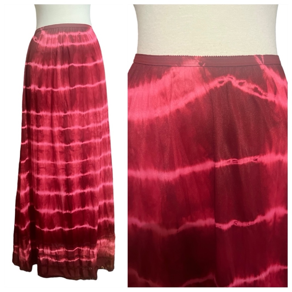 1960s 70s Long Half Slip Skirt by Gossard Artemis, Hand Dyed/Tie Dye Pink, OSFM
